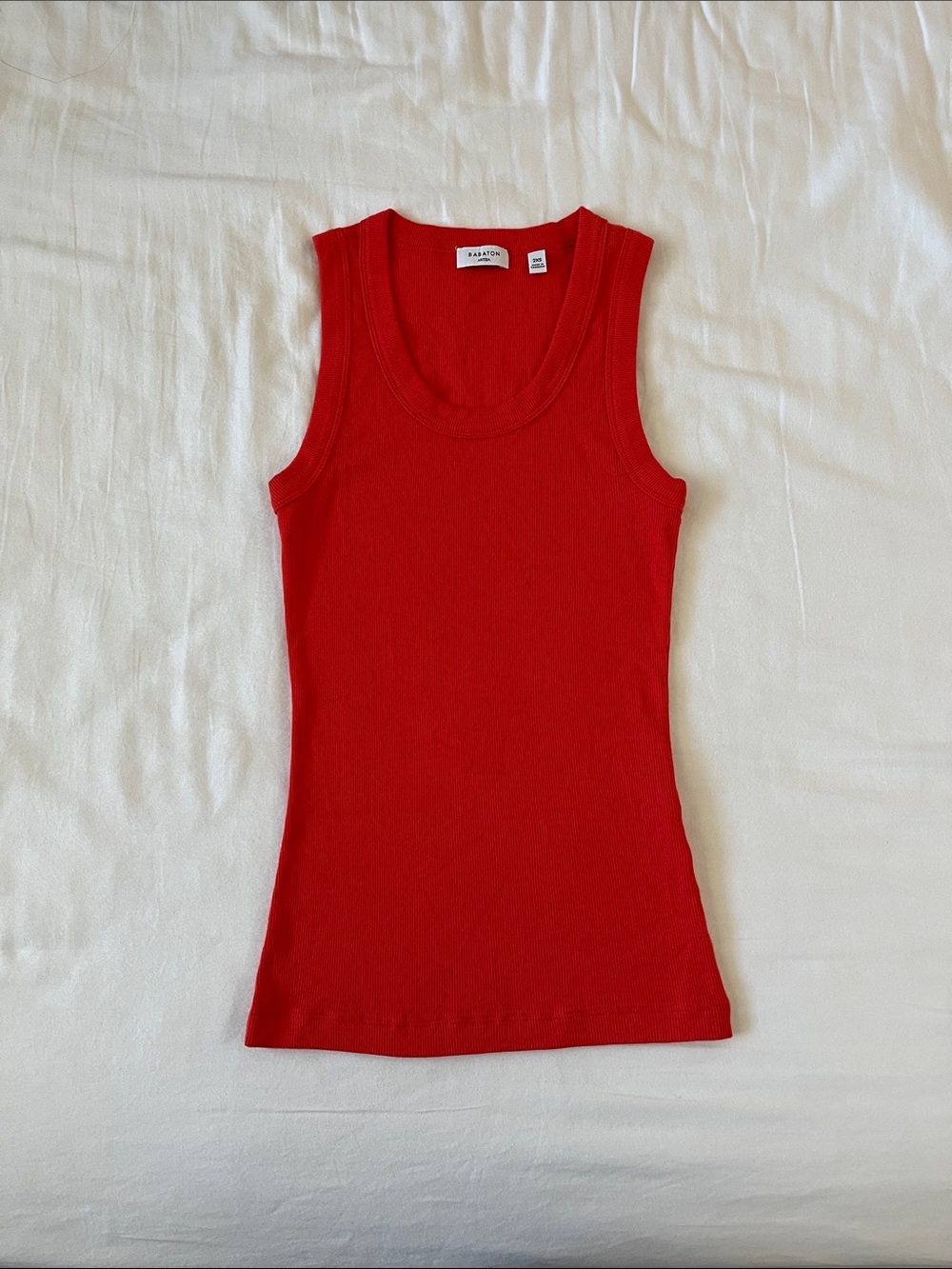 Aritzia Babaton Orange Red Ribbed Scoop Neck Busy Tank